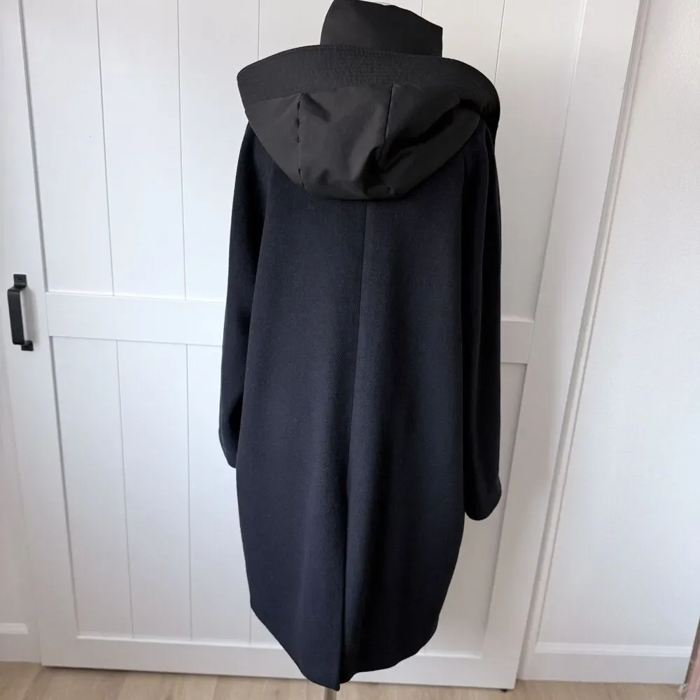 Quiet Luxury Minimalist Wool Blend Mixed Media Puffer Coat M Black Navy Jason Wu